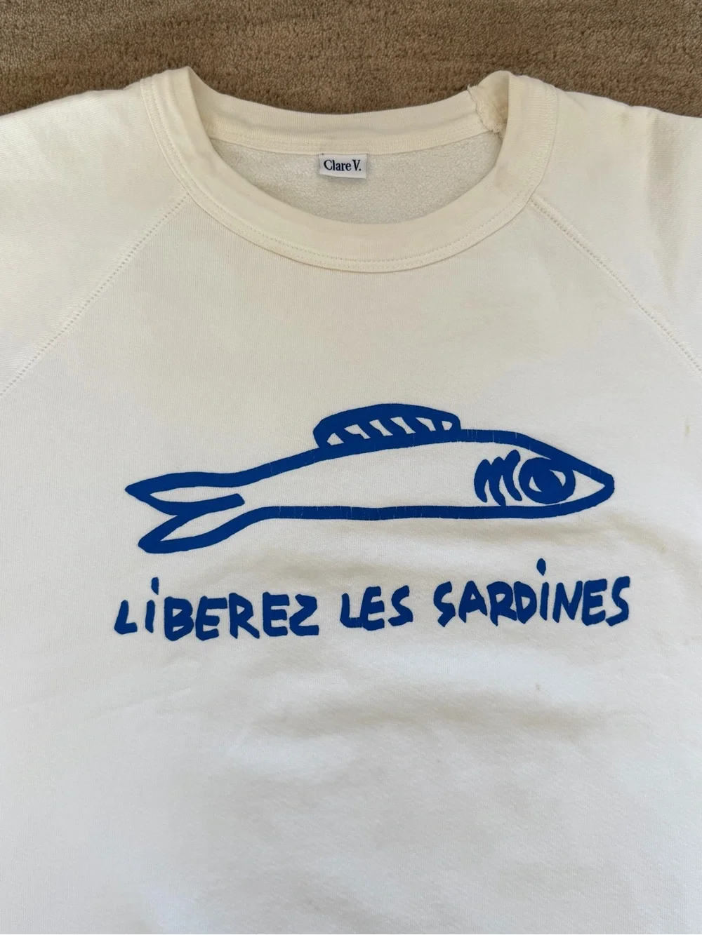 Clare V x Gjusta ‘Liberez Les Sardines’ cotton shirt sleeve sweatshirt - Picture 2 of 7